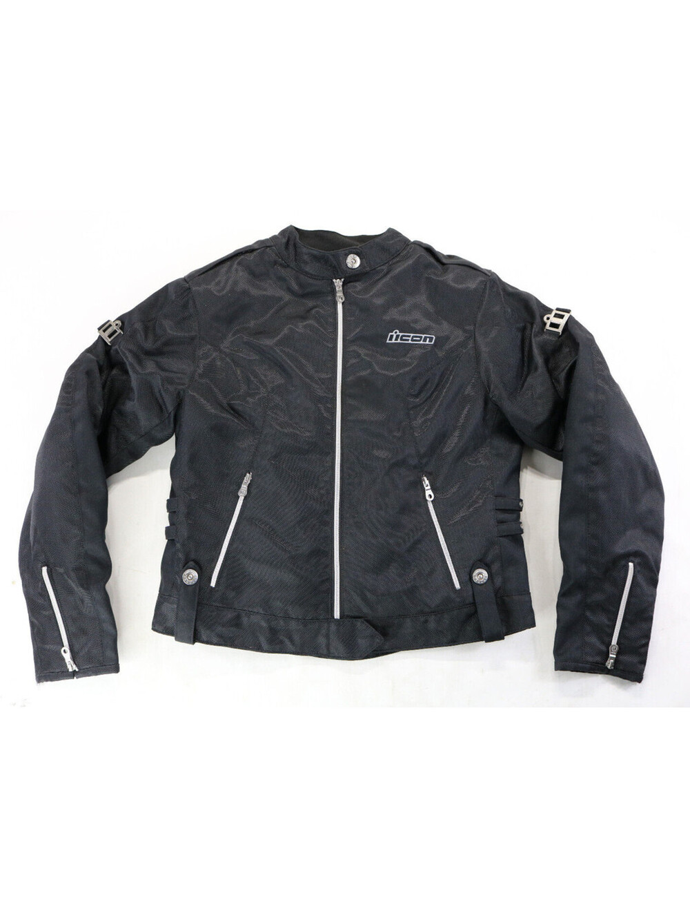 womens icon moto jacket L black textile liner D30 armor Hella vents riding zip